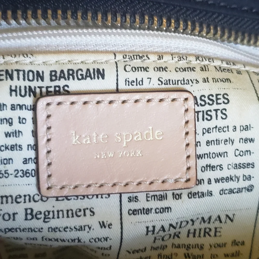 Vintage Y2K Kate Spade Black Stevie Satchel Bag with Newspaper Ad Print Inside
